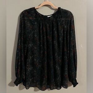 Women's Black Printed Long-Sleeve Blouse